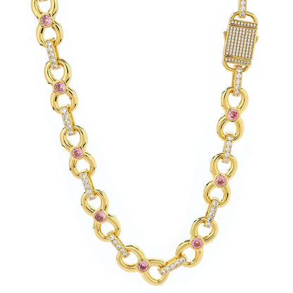 Custom 12mm Pink Zircon Infinity 8 Link Iced Out Chain for Rapper | Caratix - CaratixJewelry