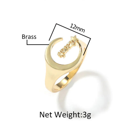 Custom Star & Moon Ring | Minimalist Personalized Initial Band | Caratix