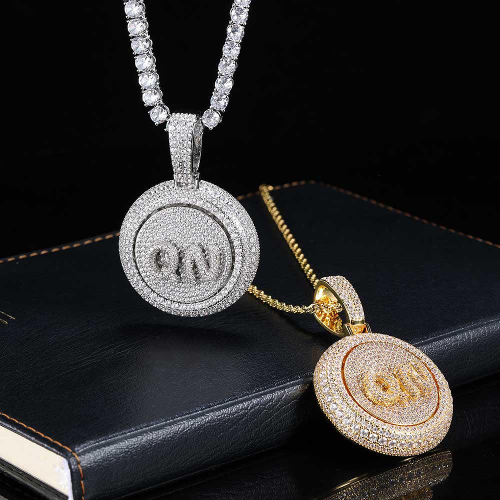 Custom Rotating Letter Pendant Necklace with Micro-Pave Zircon Stones for Men | Caratix Jewelry - CaratixJewelry