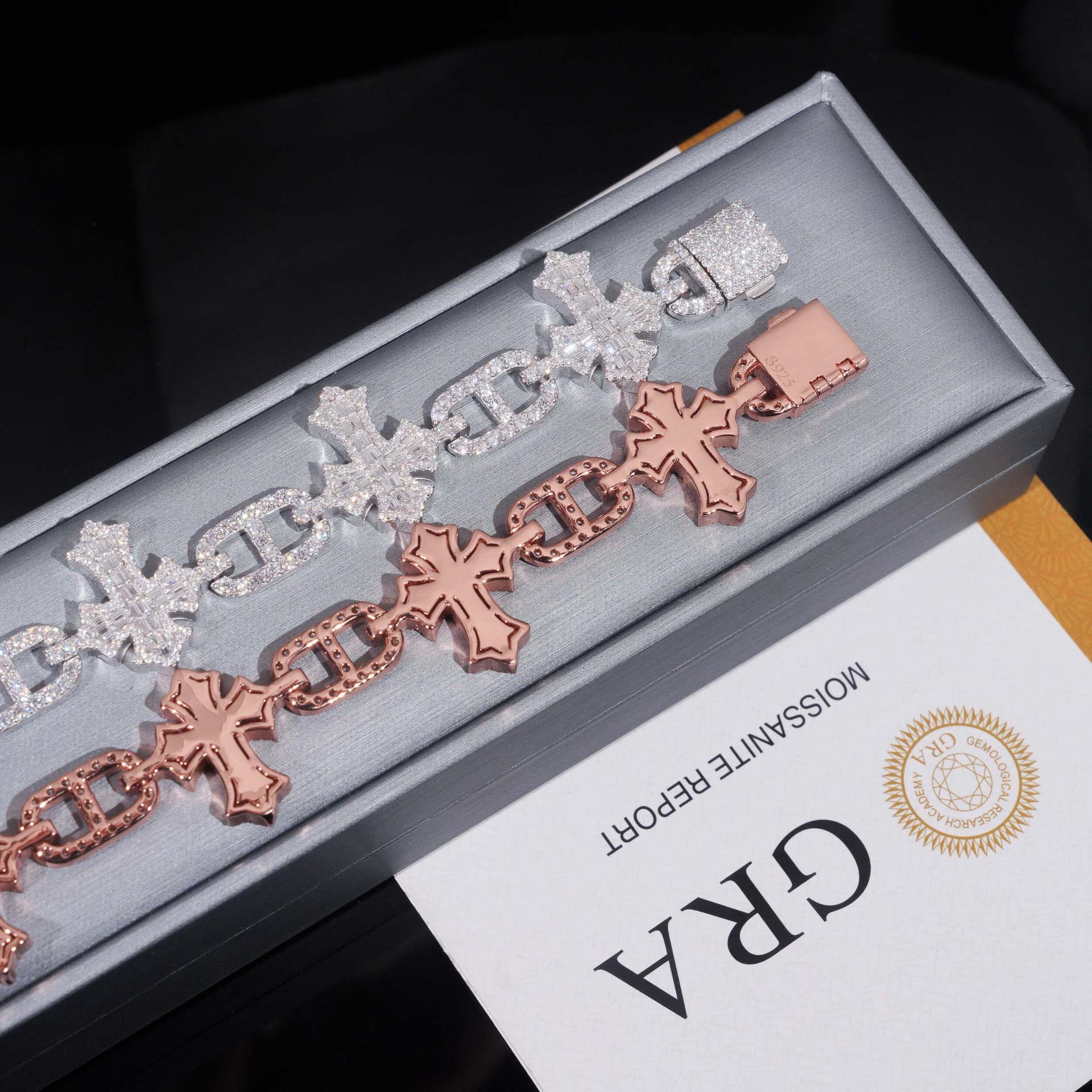 Moissanite Cross Cuban Link Bracelet with Box Clasp – S925 Sterling Silver Iced-Out Hip Hop Streetwear Jewelry - CaratixJewelry