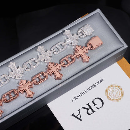 Moissanite Cross Cuban Link Bracelet with Box Clasp – S925 Sterling Silver Iced-Out Hip Hop Streetwear Jewelry - CaratixJewelry