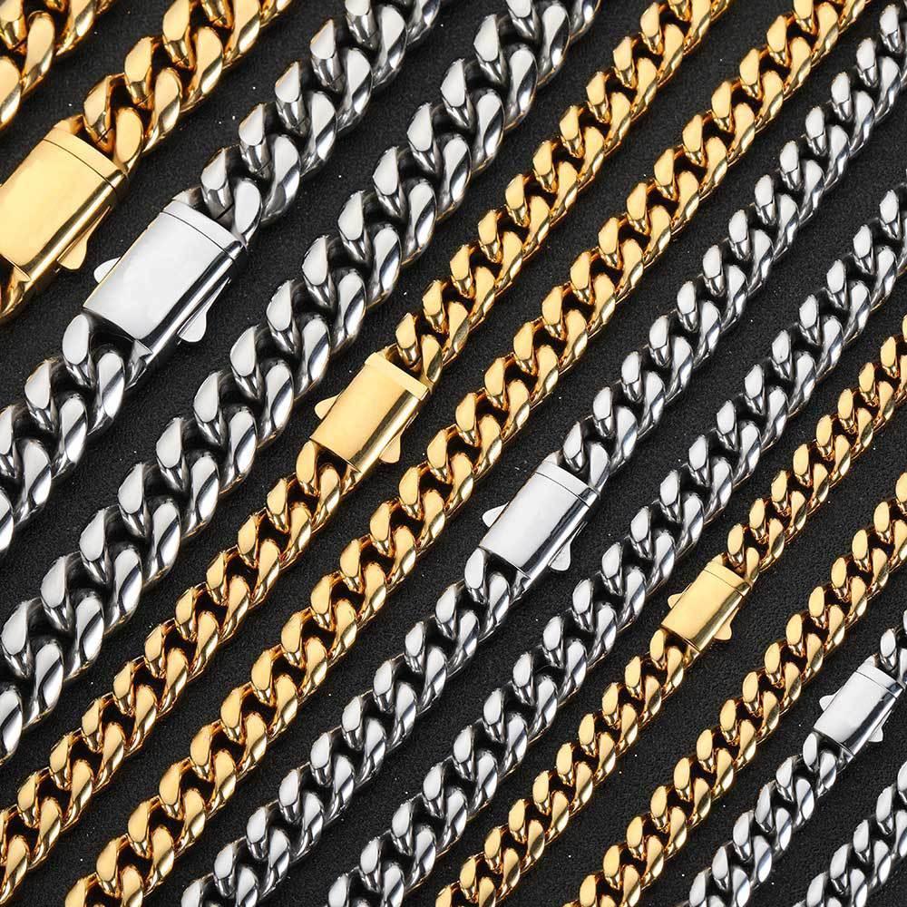 Spring Clasp Stainless Steel Cuban Link Necklace Hip Hop Jewelry Rapper Iced Out Chain for Men | Caratix Jewelry - CaratixJewelry