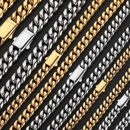 Spring Clasp Stainless Steel Cuban Link Necklace Hip Hop Jewelry Rapper Iced Out Chain for Men | Caratix Jewelry - CaratixJewelry