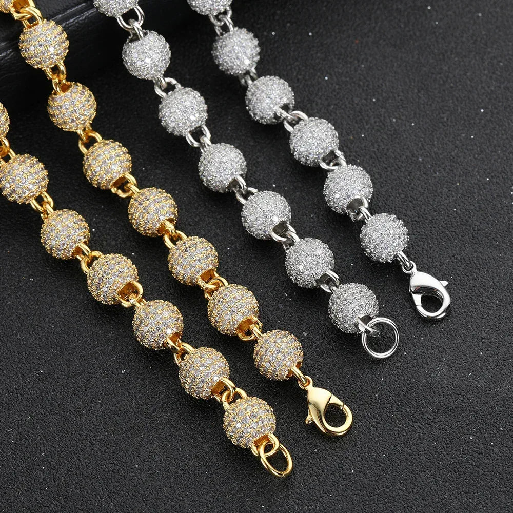 8mm Iced Out Bead Chain Necklace Zircon Rapper Chain Style for Men | Caratix Jewelry - CaratixJewelry
