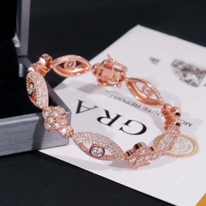 Moissanite Eye & Cross Cuban Link Bracelet – S925 Sterling Silver Iced-Out Hip Hop Streetwear Jewelry - CaratixJewelry