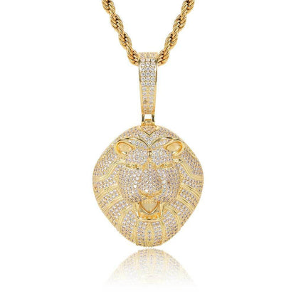 Solid Lion Head Pendant Necklace with Micro-Pave Zircon and Gold Plating for Men | Caratix Jewelry - CaratixJewelry