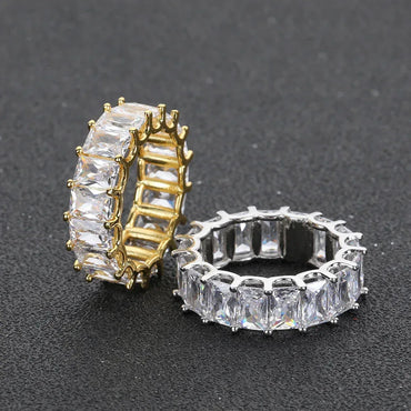 7mm Single Row Rectangular Zircon Ring with 18K Gold Plating for Men | Trendy Hip Hop Jewelry | Caratix Jewelry - CaratixJewelry