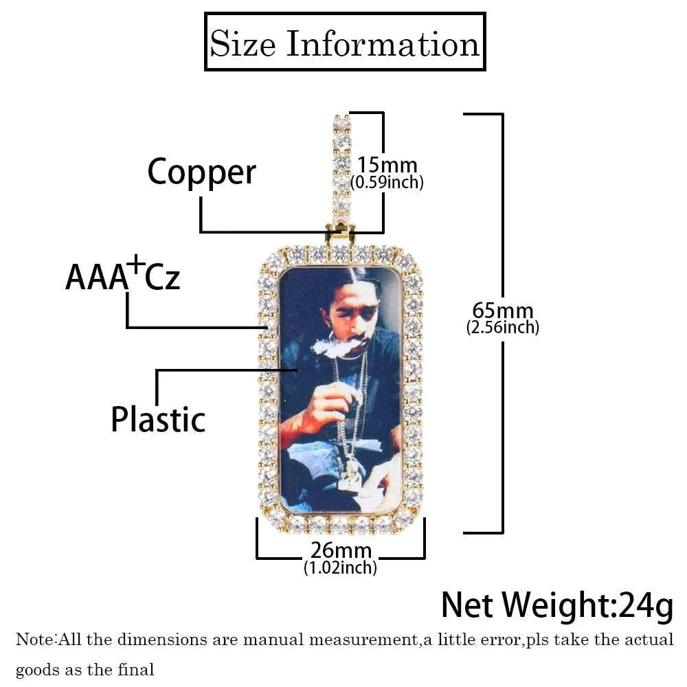 Custom Small Square Photo Pendant Necklace with Zircon Stones for Men | Caratix Jewelry - CaratixJewelry