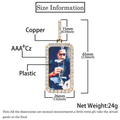 Custom Small Square Photo Pendant Necklace with Zircon Stones for Men | Caratix Jewelry - CaratixJewelry
