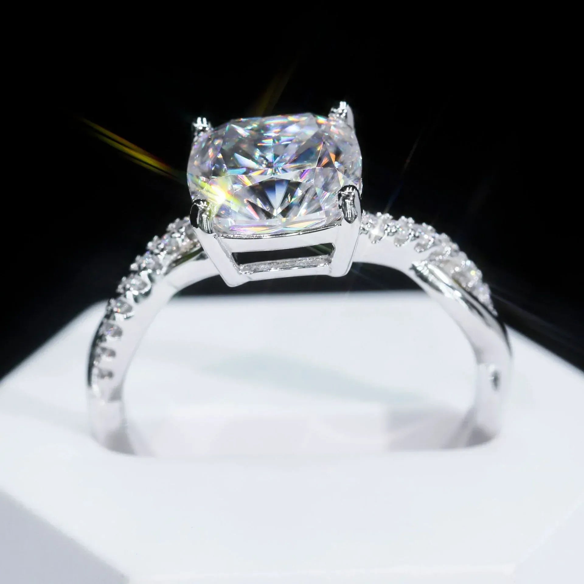 3ct Cushion-Cut Moissanite Engagement Ring | S925 Silver Luxury Women’s Bridal Jewelry - CaratixJewelry