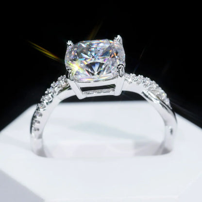 3ct Cushion-Cut Moissanite Engagement Ring | S925 Silver Luxury Women’s Bridal Jewelry - CaratixJewelry