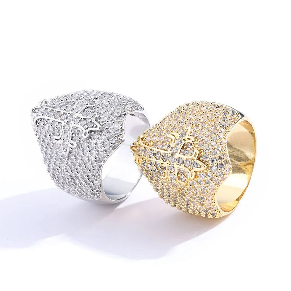 Men's Iced Out Cross Ring | Vintage Luxury Micro-Pave Signet | Caratix