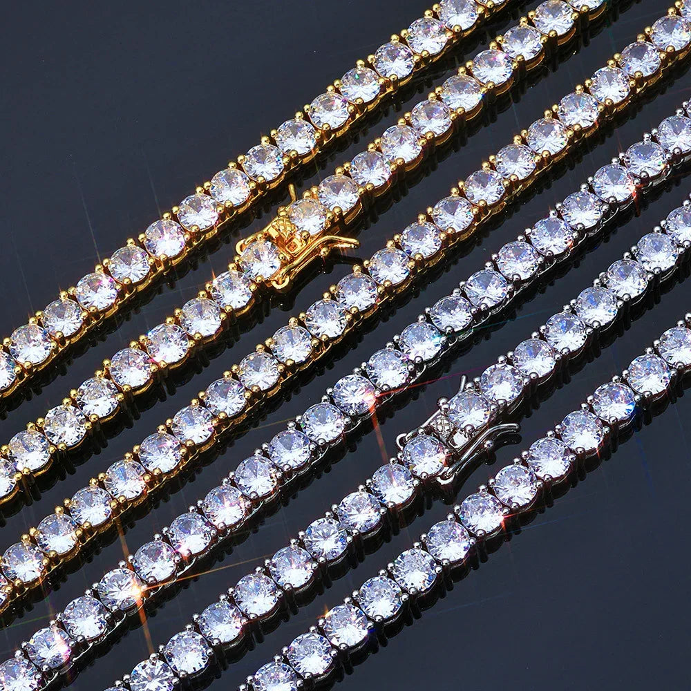 Custom 18K Gold Moissanite Tennis Chain | High-End Women's Hip Hop Bling | Caratix - CaratixJewelry