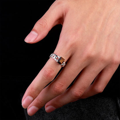 S925 Sterling Silver Square Crystal Ring | Natural Gemstone Open Band | Caratix