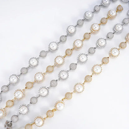 10mm Pearl Moissanite Necklace | S925 Silver Men’s Hip Hop Jewelry - CaratixJewelry
