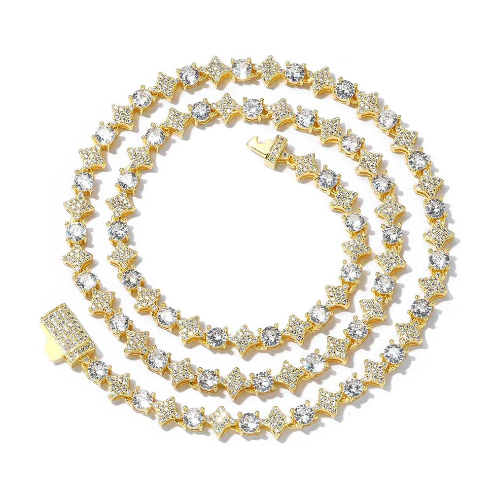 Hip Hop S925 Silver Star CZ Tennis Necklace – Full Bling Custom Design, Unique Silver Jewelry | Caratix Jewelry - CaratixJewelry