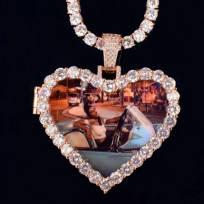 Flip-Open Heart Photo Pendant | CZ Iced Out DIY Custom Picture Hip Hop Jewelry - CaratixJewelry