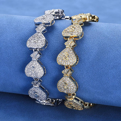 15mm Money Bag Cuban Bracelet Zircon Rapper Chain - CaratixJewelry