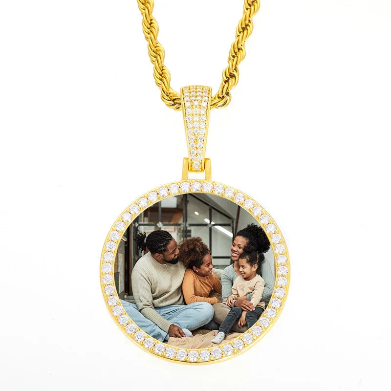 36mm Men's S925 Silver Moissanite Pendant | Custom Photo Circle Medallion | Caratix