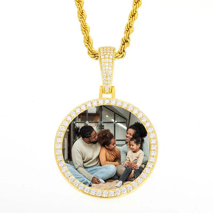 36mm Men's S925 Silver Moissanite Pendant | Custom Photo Circle Medallion | Caratix