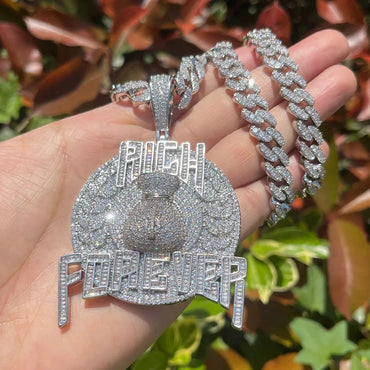 Iced Out "Rich Forever" Pendant | Men's Real Copper CZ Necklace - CaratixJewelry