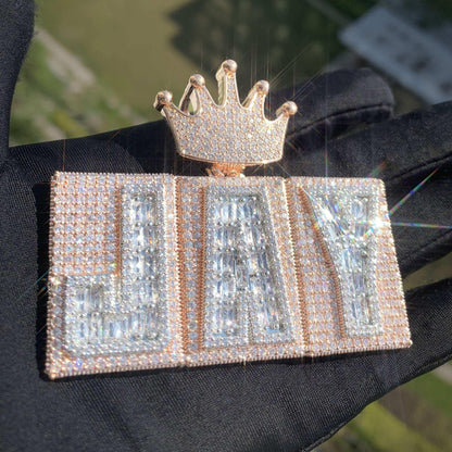 Crown Baguette Letter Pendant | Iced Out CZ Hip Hop Custom Initial Necklace - CaratixJewelry