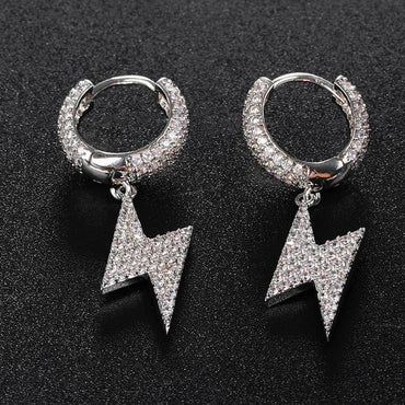 Hoop Earrings with Lightning Design and Micro-Pave Zircon Stones for Men and Women | Trendy Hip Hop Jewelry | Caratix Jewelry - CaratixJewelry