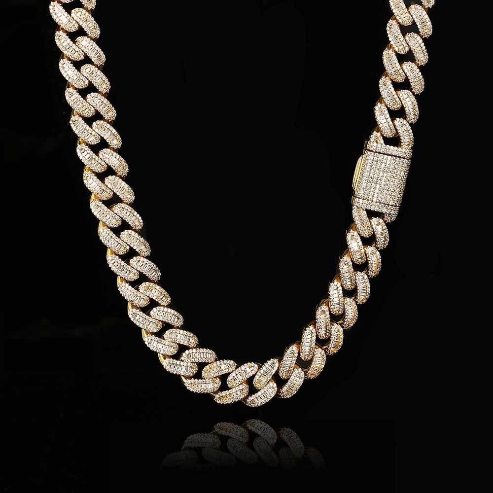 15mm Mixed-Cut Moissanite T-Bar Chain for Men – S925 Sterling Silver Luxury Hip Hop Necklace - CaratixJewelry