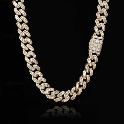 15mm Mixed-Cut Moissanite T-Bar Chain for Men – S925 Sterling Silver Luxury Hip Hop Necklace - CaratixJewelry