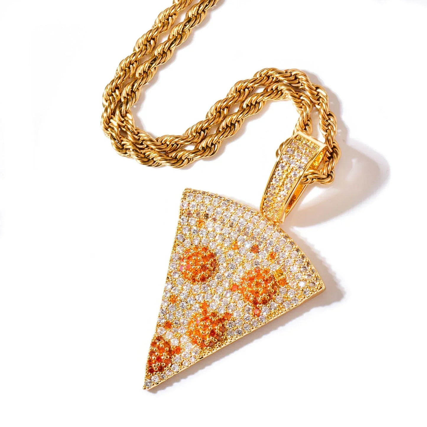 Iced Out Pizza Pendant Necklace – Hip Hop CZ Trendy Streetwear Jewelry - CaratixJewelry