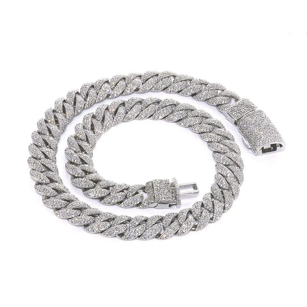 14mm Cuban Chain Necklace Zircon Flip Lock - CaratixJewelry