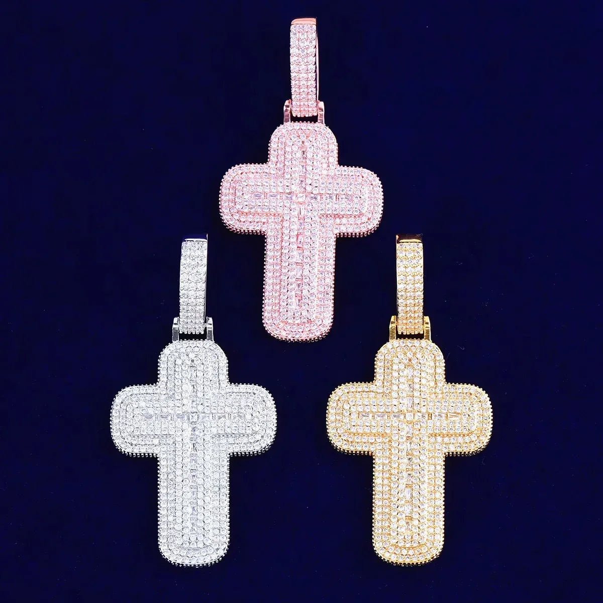 Iced Out Chunky Cross Pendant | Women's Thick "Puff" 3D Necklace | Premium Copper CZ Statement Jewelry | Bold & Cute Bling | Caratix - CaratixJewelry