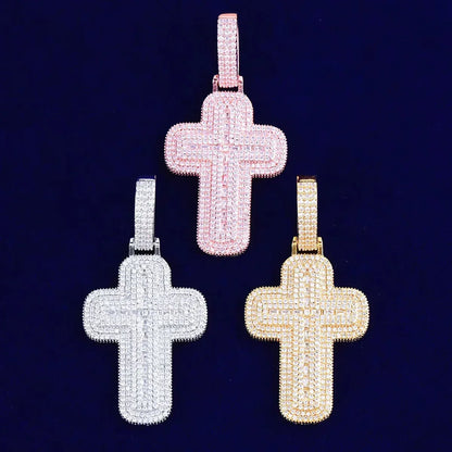 Iced Out Chunky Cross Pendant | Women's Thick "Puff" 3D Necklace | Premium Copper CZ Statement Jewelry | Bold & Cute Bling | Caratix - CaratixJewelry