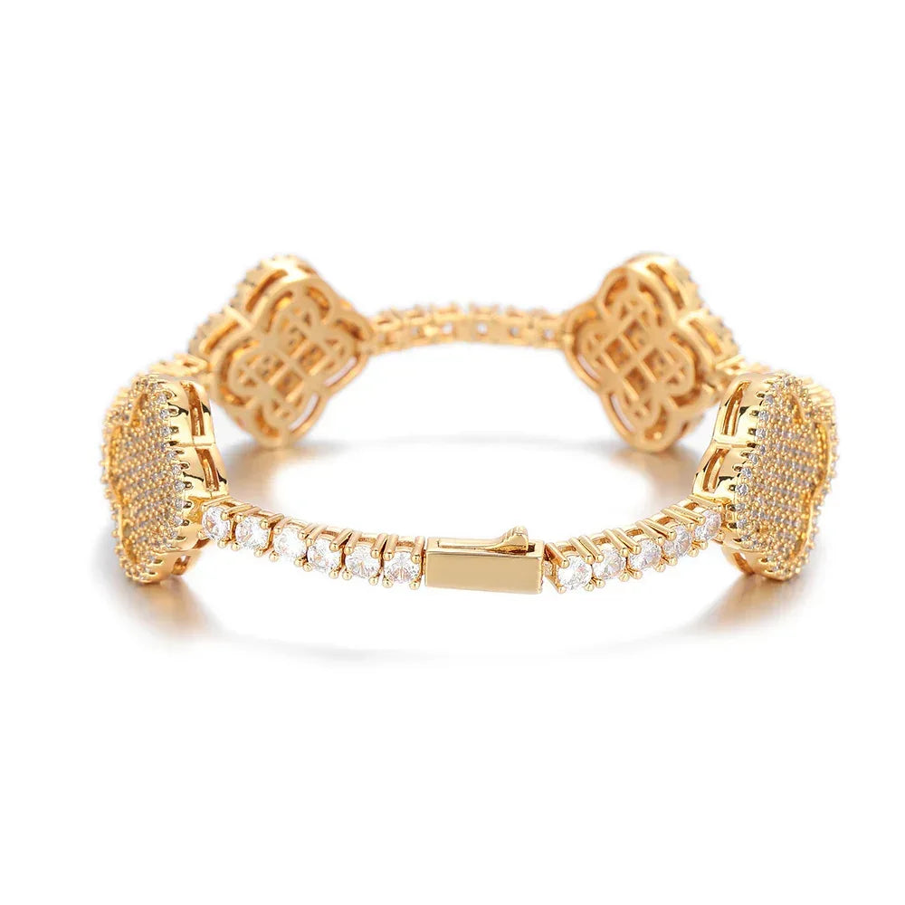 Custom S925 Silver Clover Tennis Bracelet | Elegant Women's Iced Out Jewelry | Caratix - CaratixJewelry
