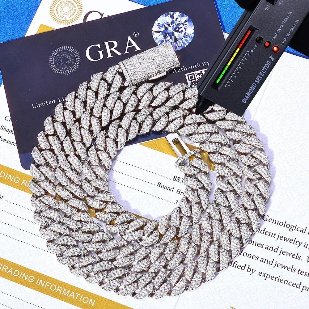 10mm Triple-Row Moissanite Cuban Link Chain for Men – S925 Sterling Silver High-Quality Luxury Hip Hop Necklace - CaratixJewelry
