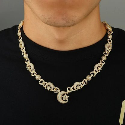 Moon & Star Moissanite Necklace – S925 Sterling Silver Iced-Out Hip Hop Men’s Luxury Clavicle Chain Jewelry - CaratixJewelry