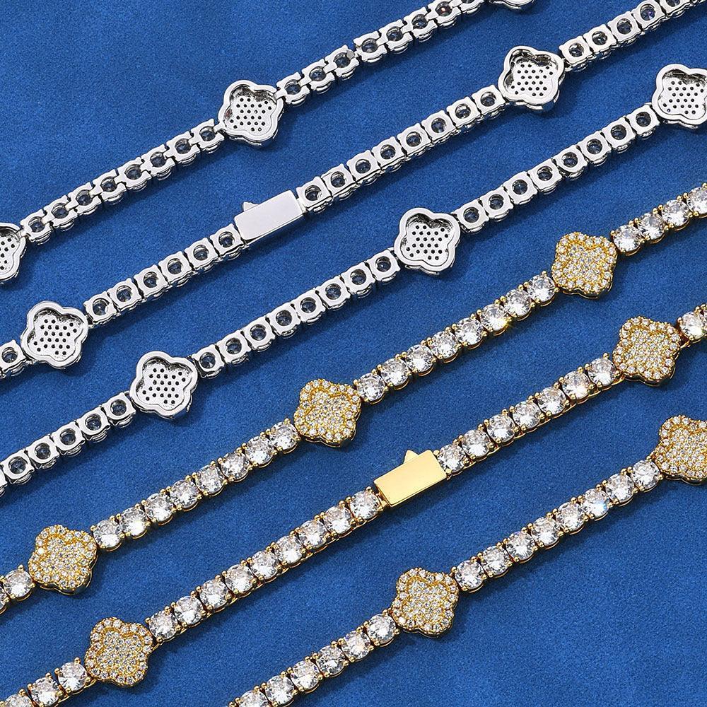 Four-Leaf Clover Moissanite Tennis Chain – S925 Sterling Silver Iced-Out Hip Hop Men’s Versatile Streetwear Necklace - CaratixJewelry