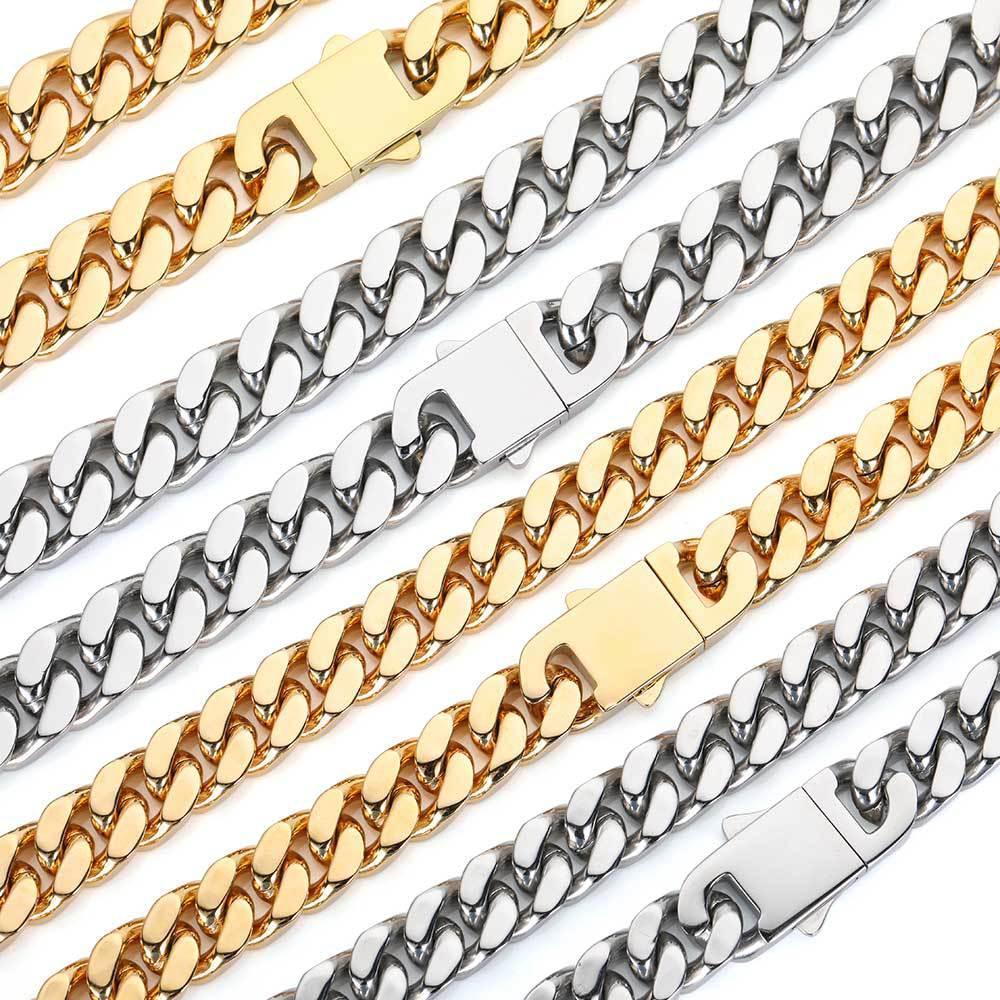 Stainless Steel Titanium Four-Side Polished Cuban Link Hip Hop Necklace for Men | Caratix Jewelry - CaratixJewelry