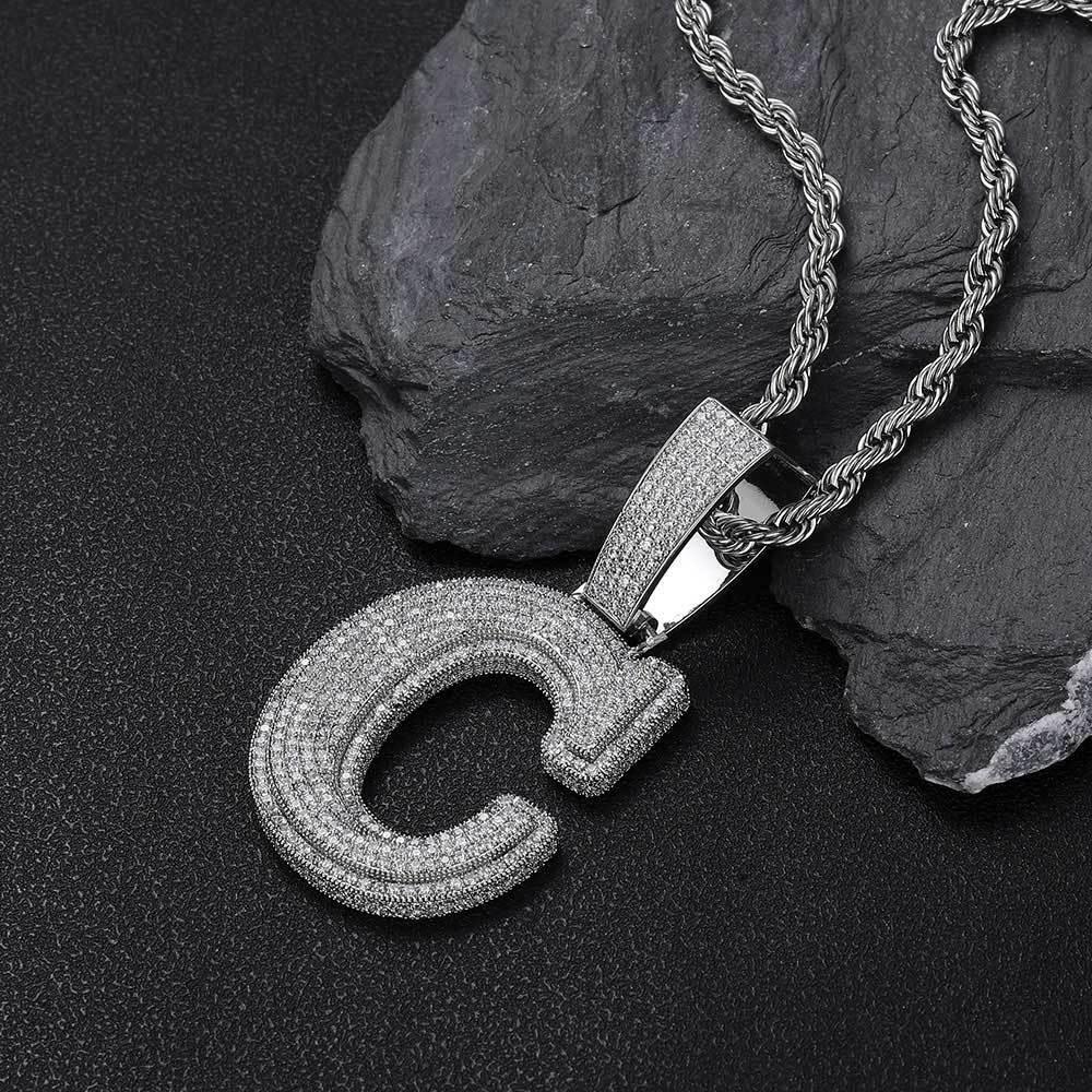 Letter Pendant Necklace with Copper Frame and Zircon Stones for Men | Caratix Jewelry - CaratixJewelry