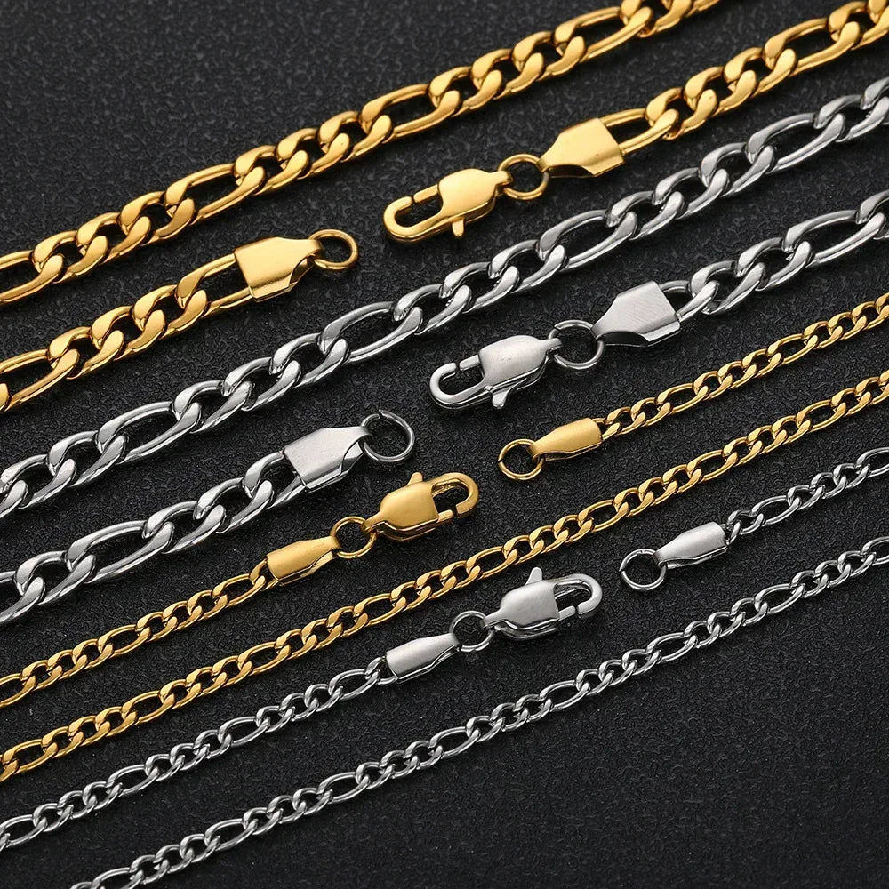 Custom Stainless Steel Figaro Chain Necklace with Box Clasp for Men | Caratix Jewelry - CaratixJewelry