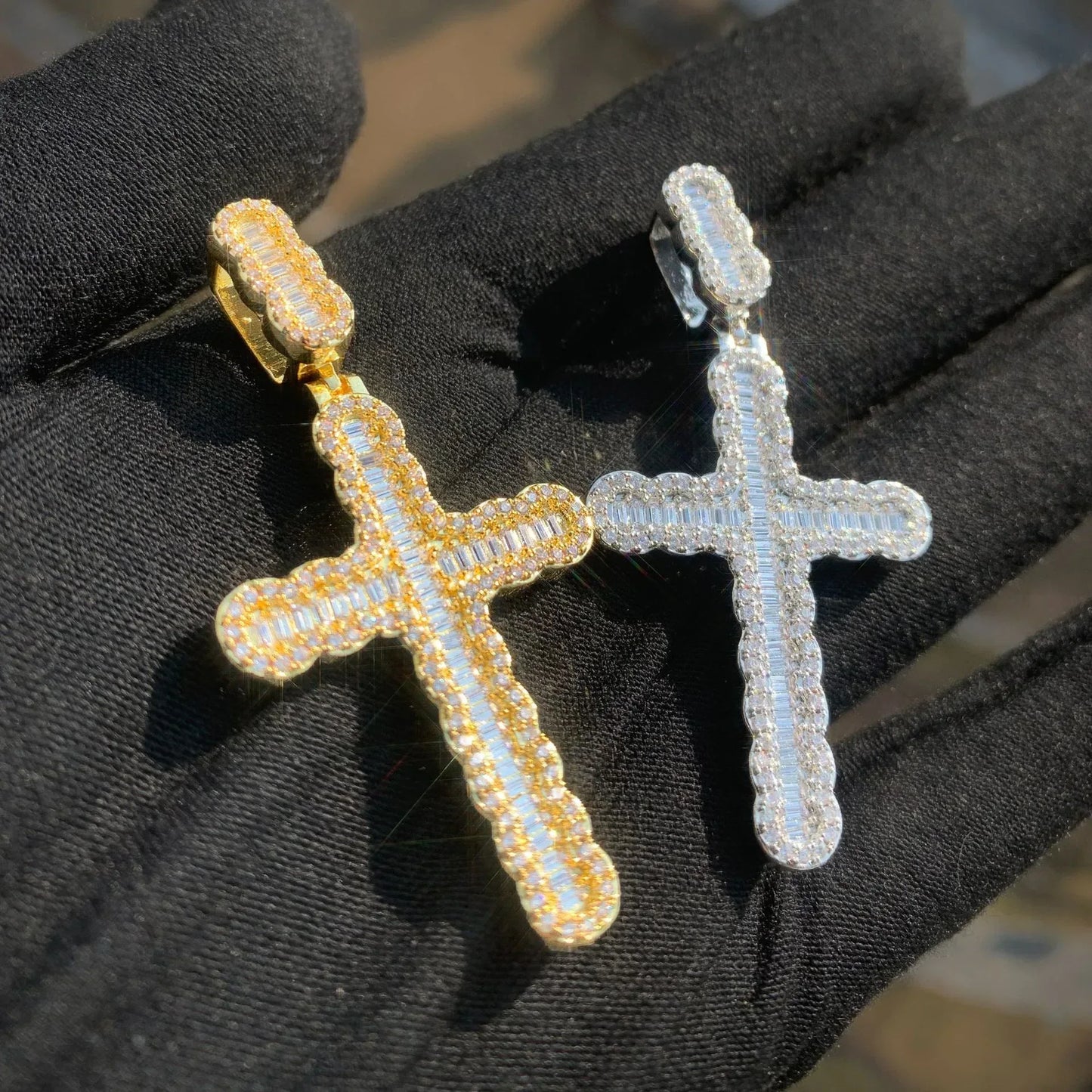 Baguette Cross Pendant Necklace | CZ Iced Out Hip Hop Unisex Trend Jewelry - CaratixJewelry