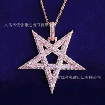 Oversized Iced Out Star Pendant for Women & Men | Sweet & Cool Hollow Five-Point Star Necklace | Luxury CZ Jewelry | Senior Sense Bling | Caratix - CaratixJewelry
