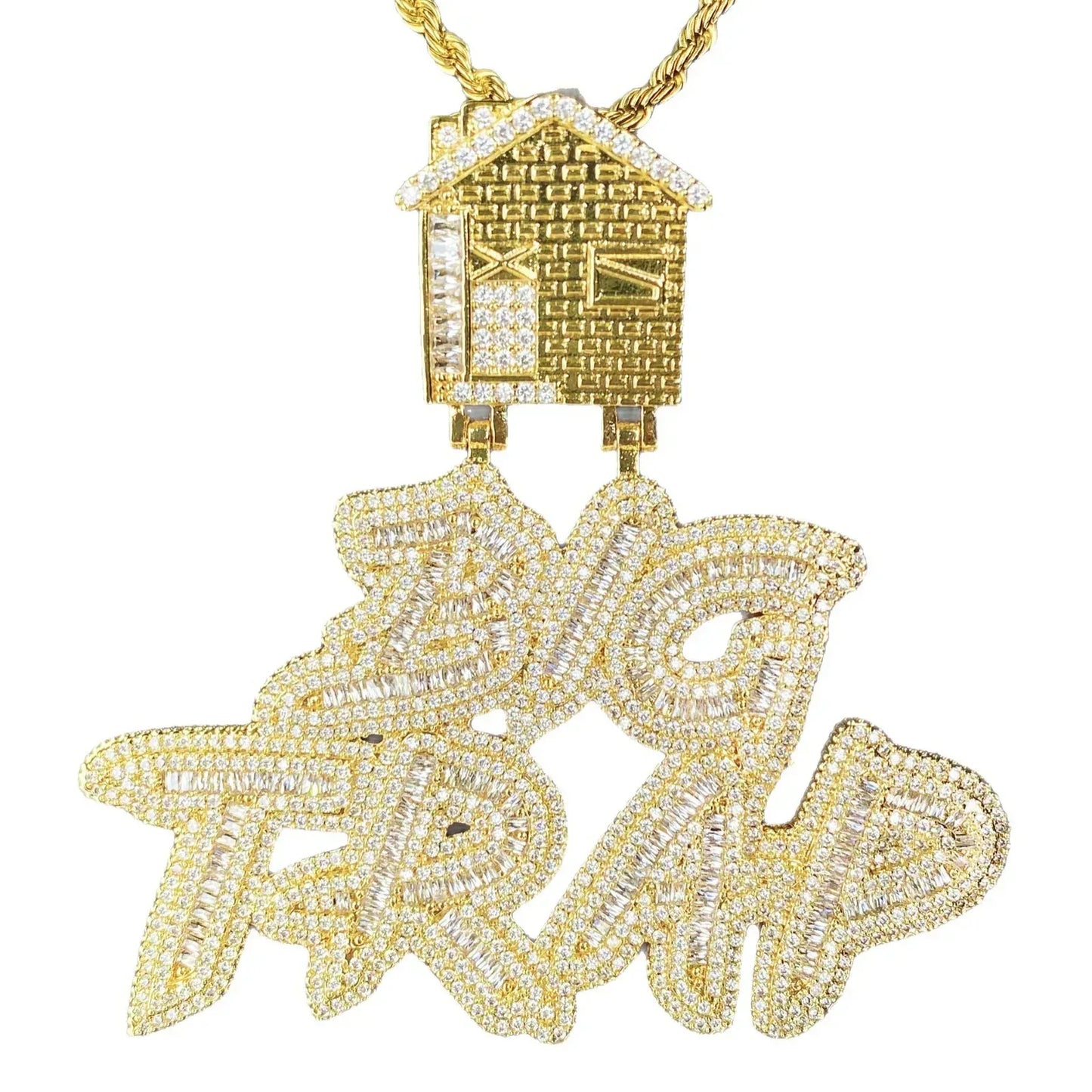 Iced Out "BIG TRAP" Text Pendant | Women's Trap Queen Necklace - CaratixJewelry