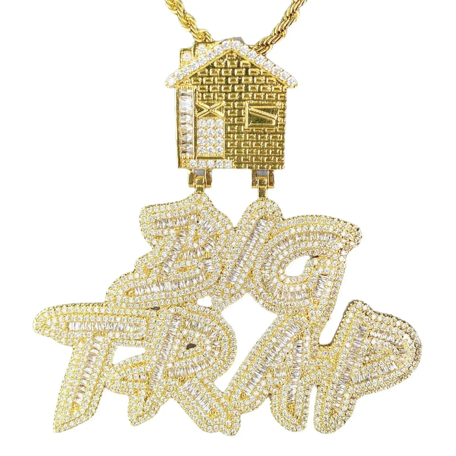 Iced Out "BIG TRAP" Text Pendant | Women's Trap Queen Necklace - CaratixJewelry