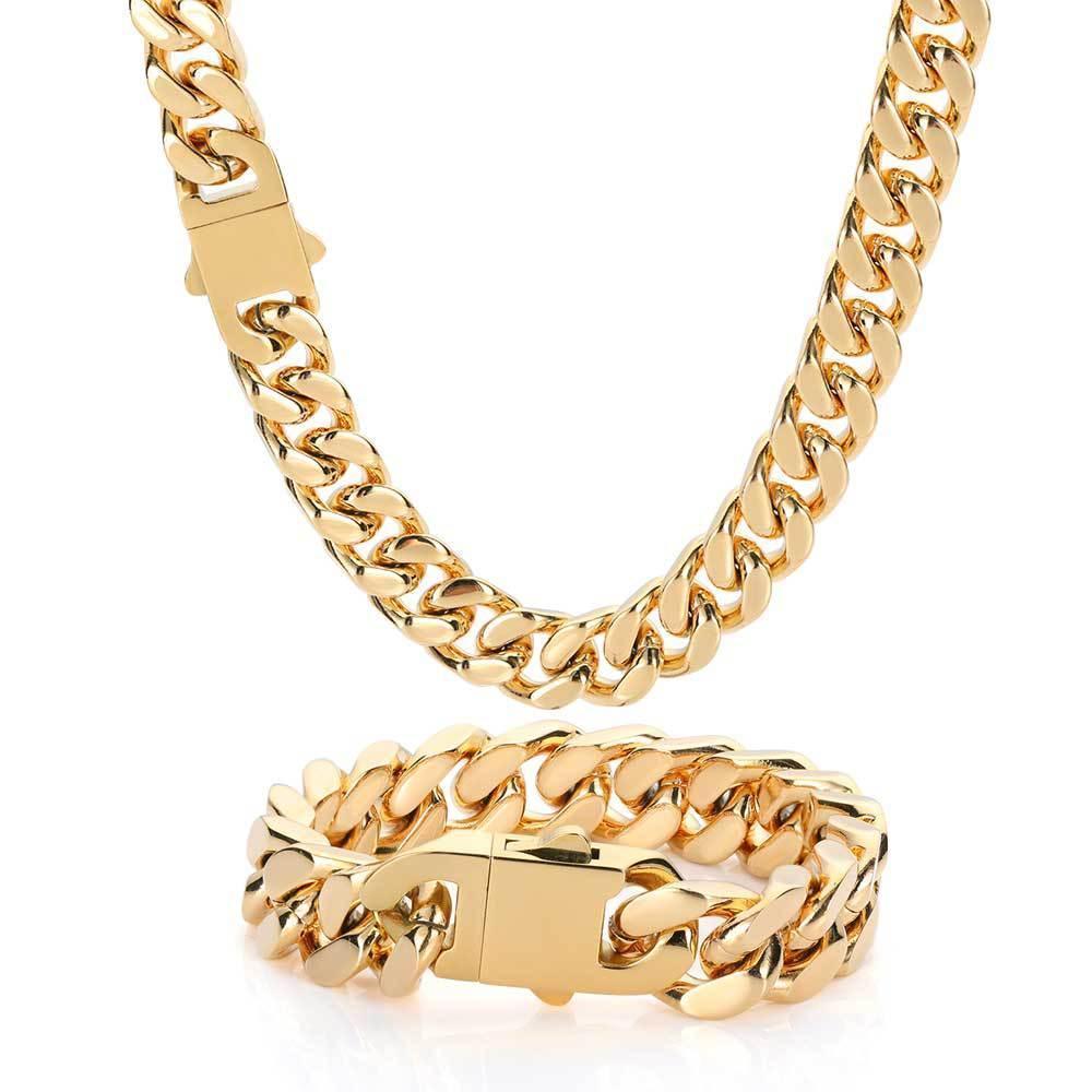 Stainless Steel Titanium Four-Side Polished Cuban Link Hip Hop Necklace for Men | Caratix Jewelry - CaratixJewelry