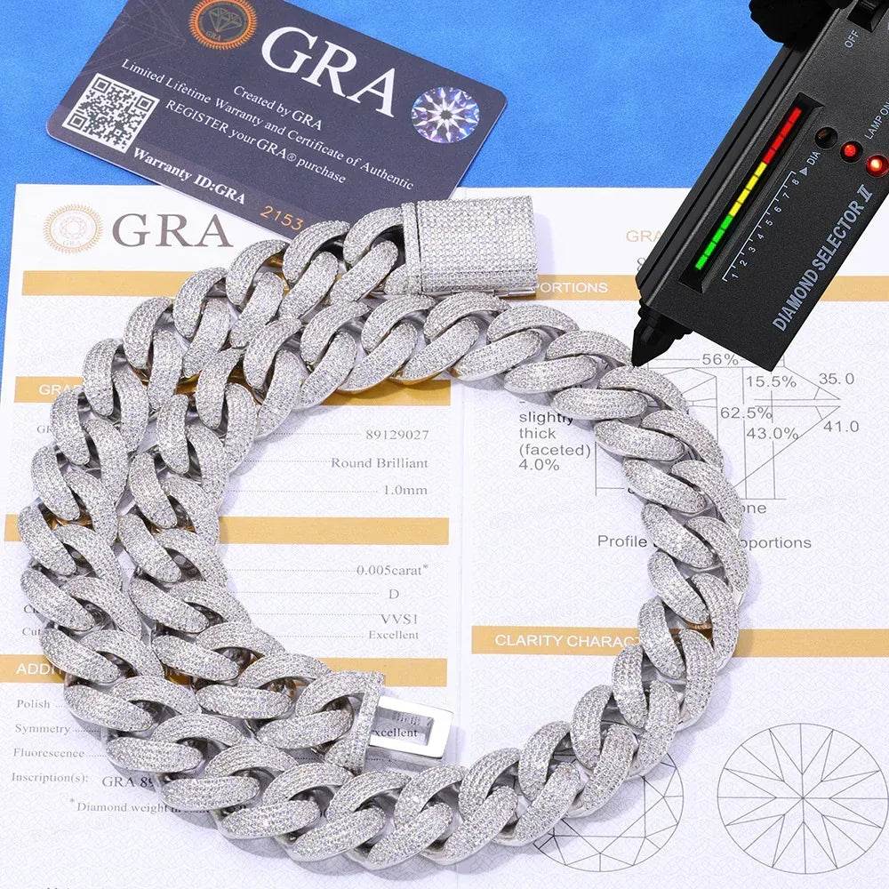 20mm Bubble Moissanite Cuban Link Chain – S925 Sterling Silver Iced-Out Hip Hop Men’s Bold Luxury Streetwear Necklace - CaratixJewelry