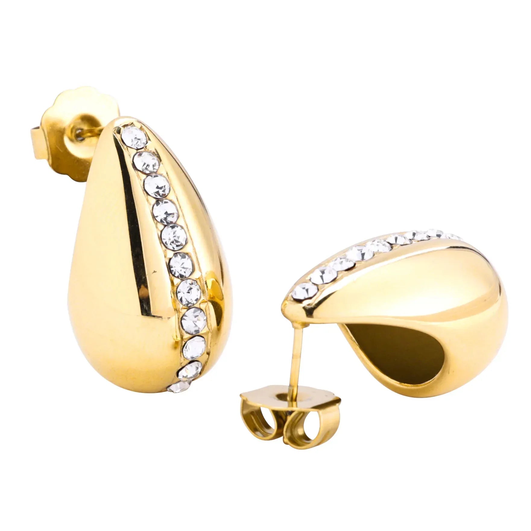 18K Gold Plated Drop-Shaped Zircon Earrings for Women | Trendy Titanium Steel Hip Hop Jewelry | Caratix Jewelry - CaratixJewelry