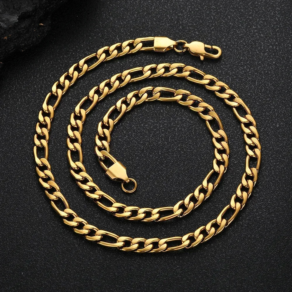 Stainless Steel Figaro Chain Necklace with Box Clasp Hip Hop Style for Men | Caratix Jewelry - CaratixJewelry