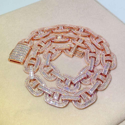 15mm Moissanite Cuban Link Necklace | S925 Silver “Pig Nose” Hip Hop Chain - CaratixJewelry