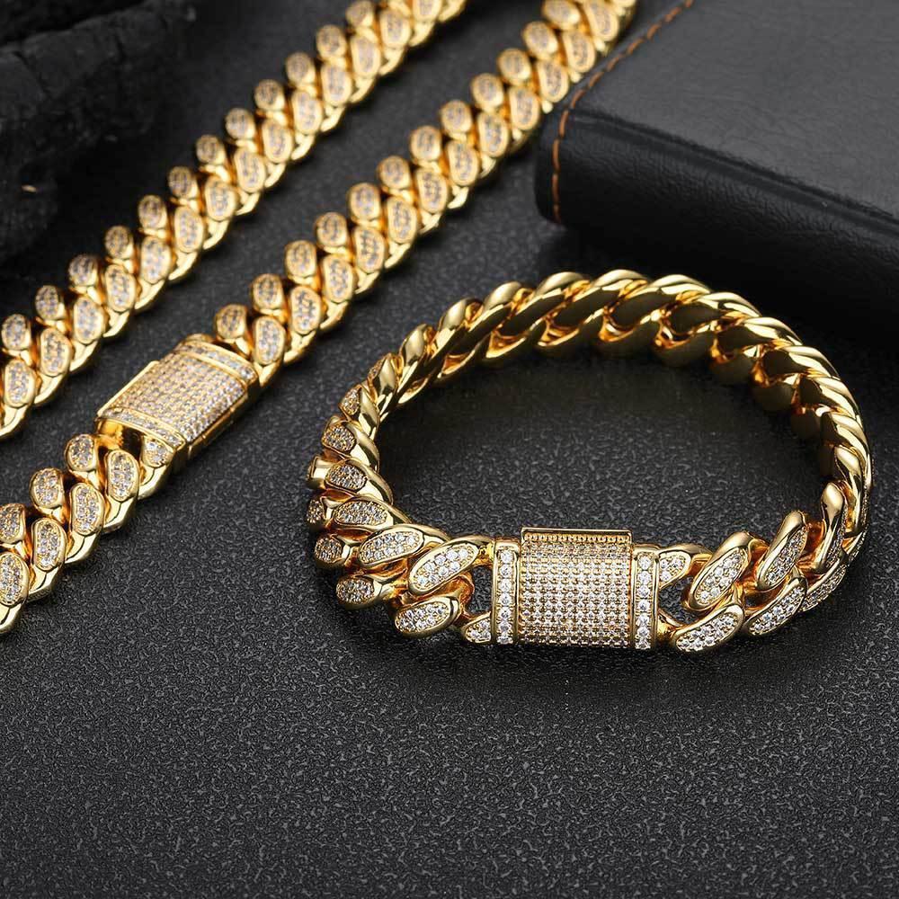 12mm Double Row Zircon Cuban Chain Bracelet - CaratixJewelry